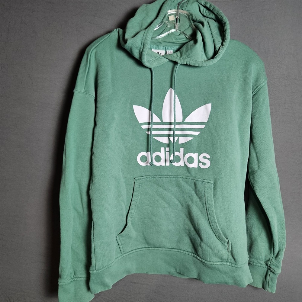 Adidas Originals Trefoil Hoodie Mens XS Green Pullover Sweatshirt Big Logo